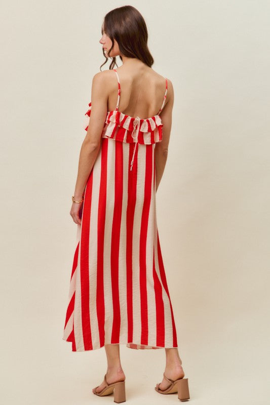 Right From The Start Red Ruffled Striped Maxi