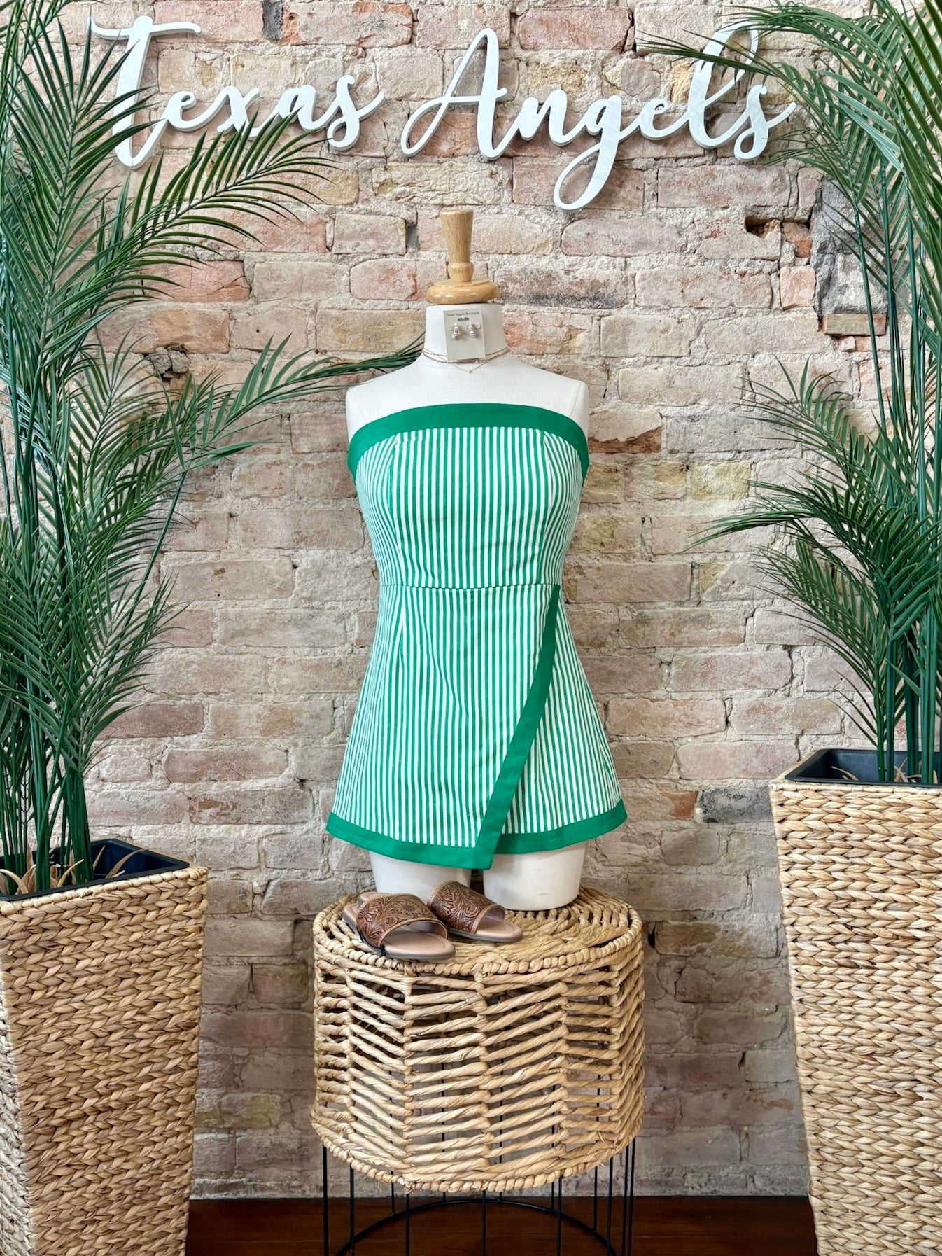 Sandy Shores Green Striped Romper