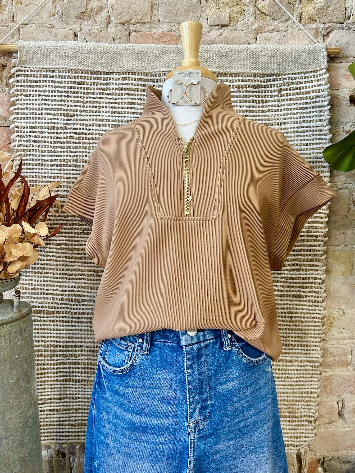 Time Will Tell Tan Zip Up Top
