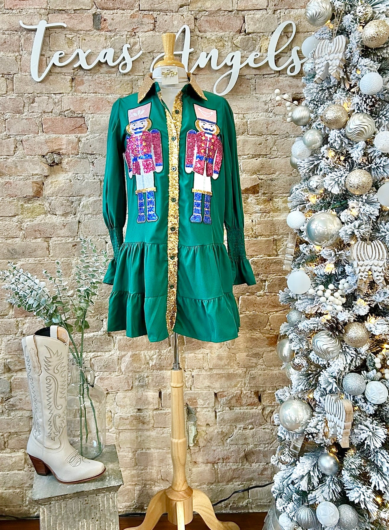 Holly Jolly Christmas Hunter Green Sequin Nutcracker Dress