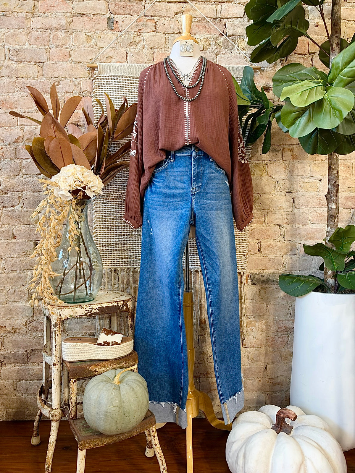 Beyond Blessed Brown Embroidered Blouse