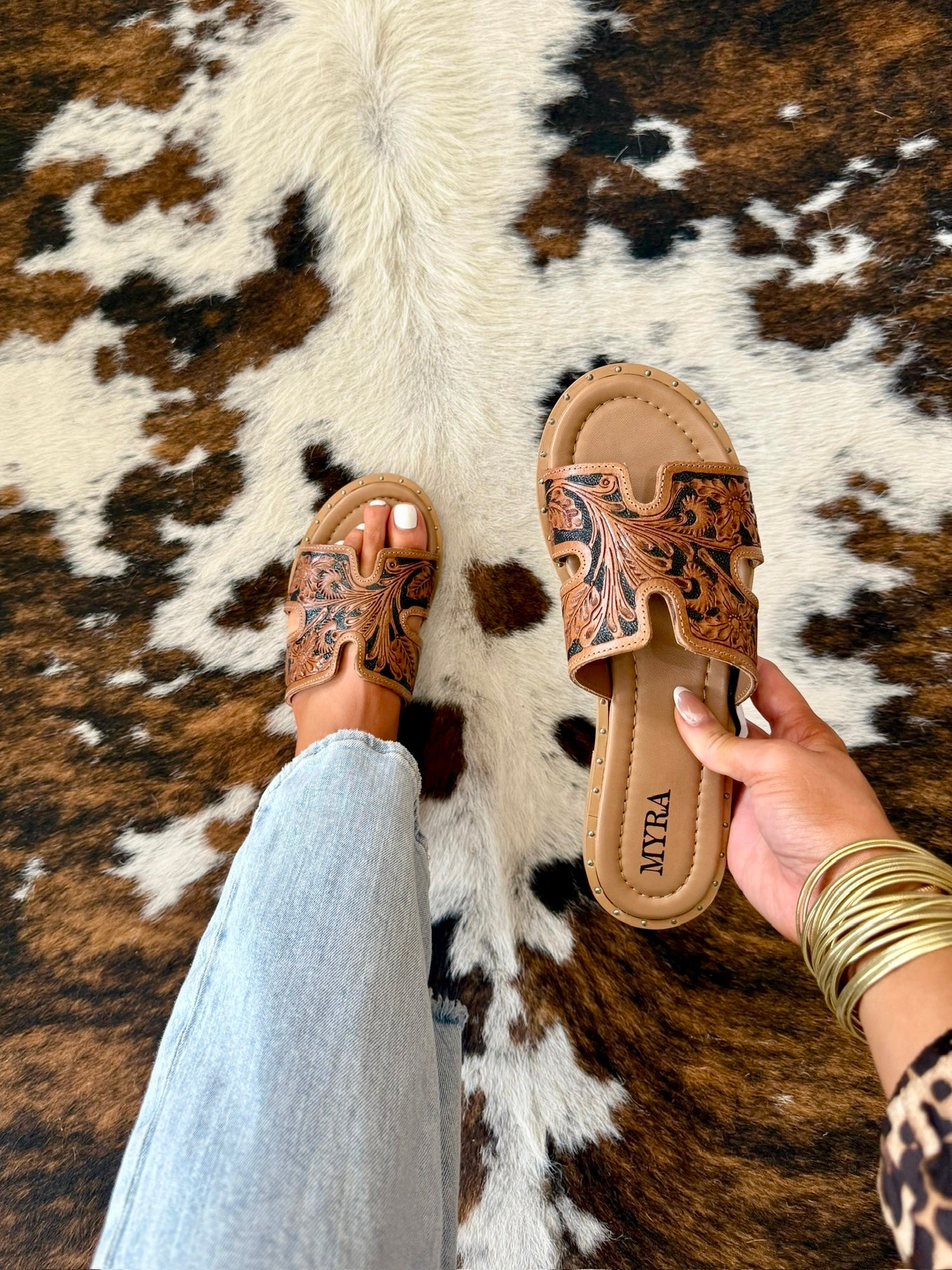 MYRA Tooled Leather Sandals