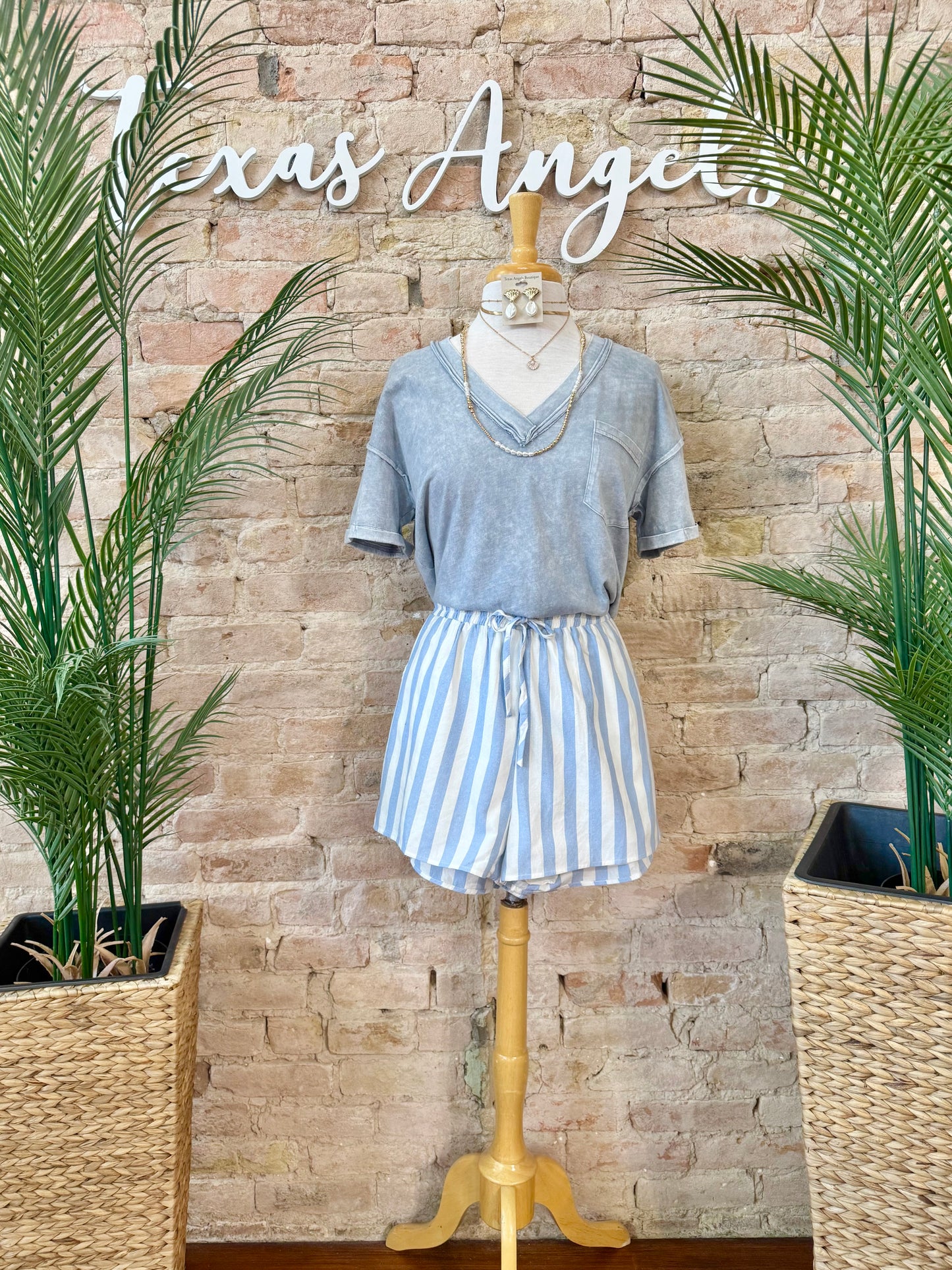 Seagulls & Sunsets Blue Striped Shorts