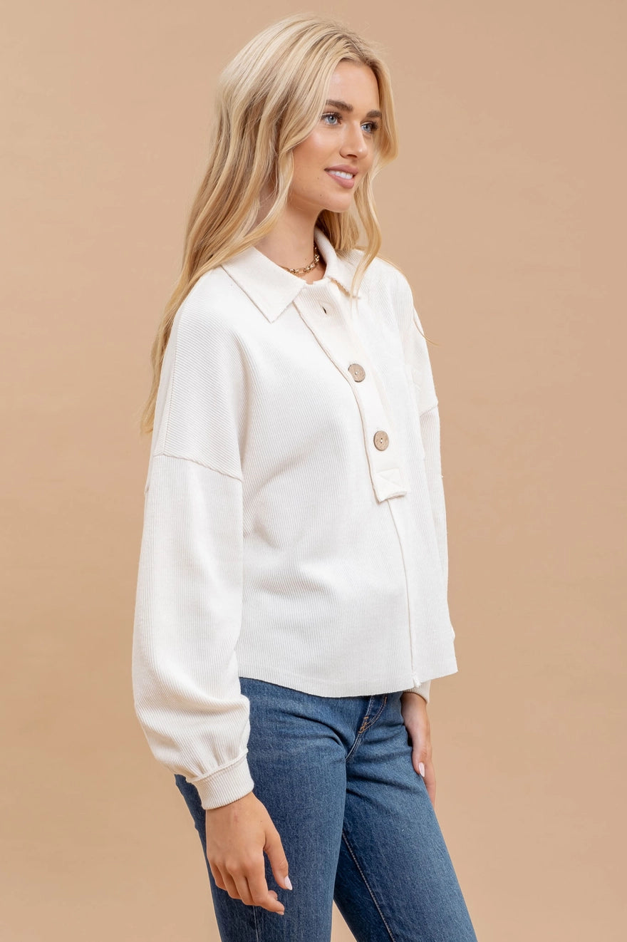 She'll Come Around Off White Collared Top