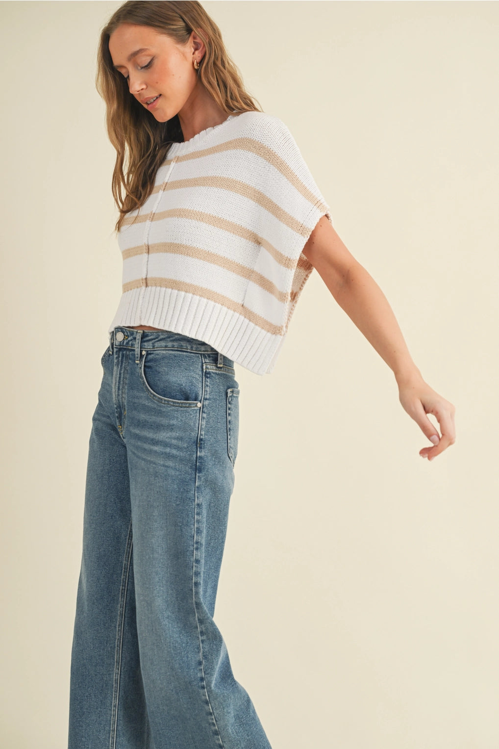Come Closer Ivory Striped Cropped Knit Top