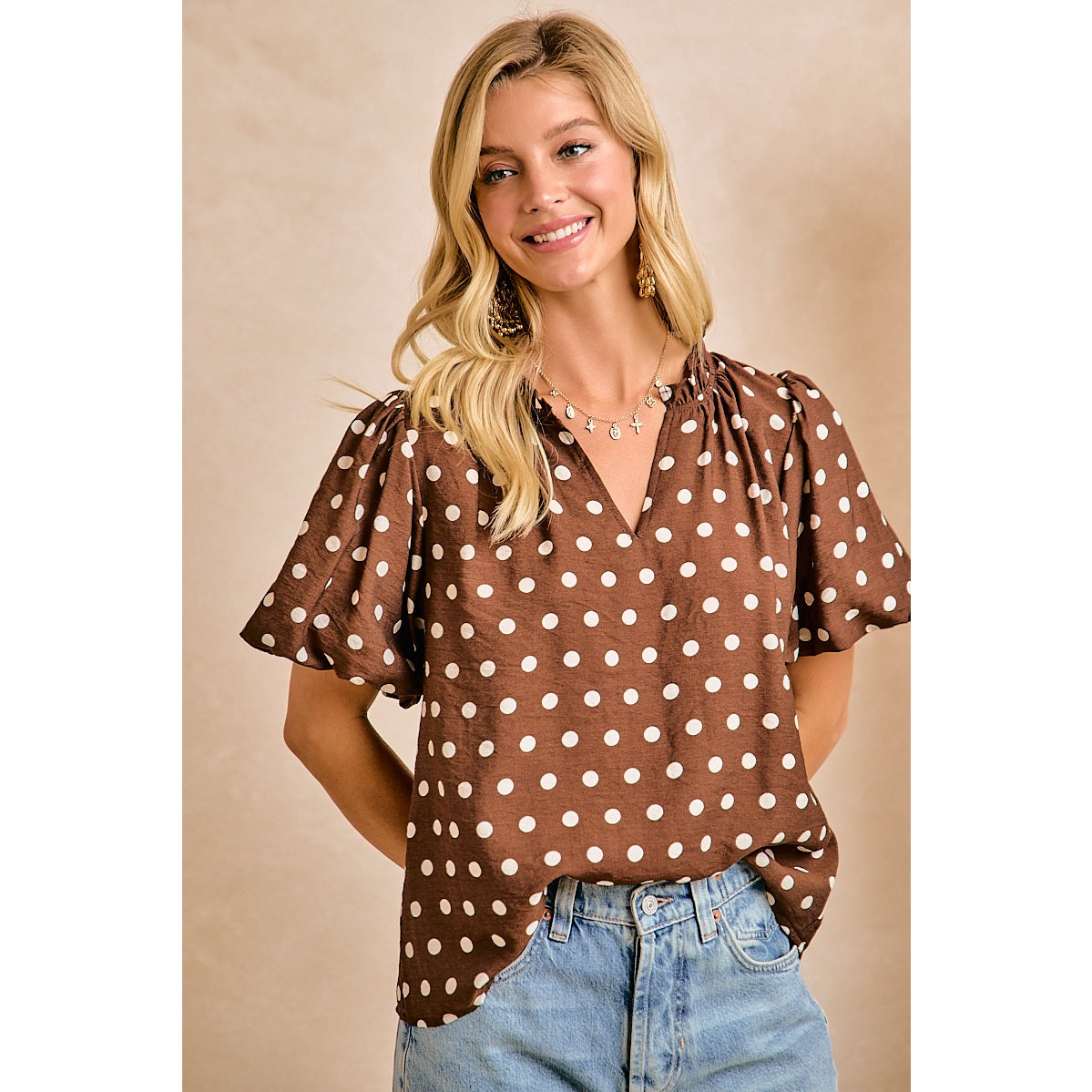 Better Luck Next Time Brown Polka Dot Blouse