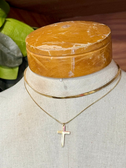 18K Stainless Steel Gold Layered Cross Necklace