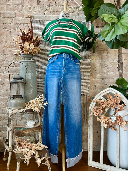 Keep It To Yourself Kelly Green Striped Sweater Top