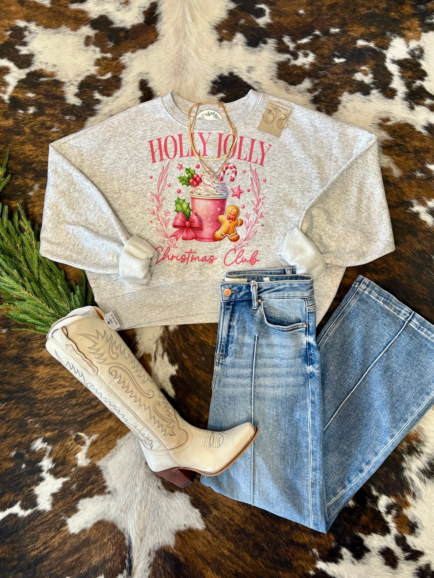 50% Off - Holly Jolly Christmas Club Grey Cropped Sweatshirt