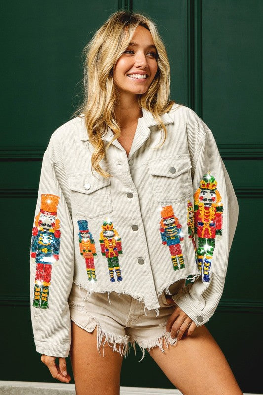 Straight To The North Pole Sequin Nutcracker Corduroy Jacket