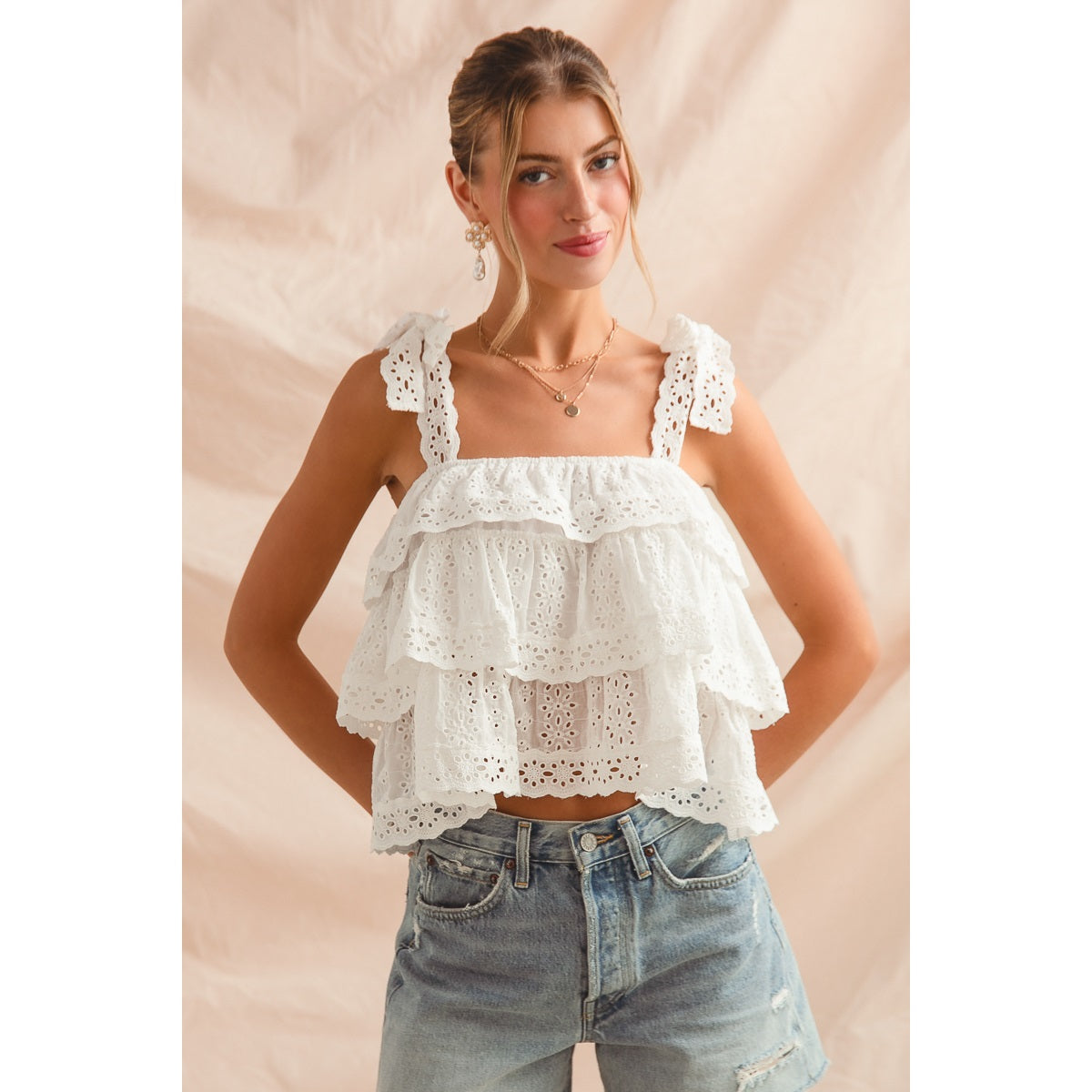 Wave On Wave White Ruffled Lace Top