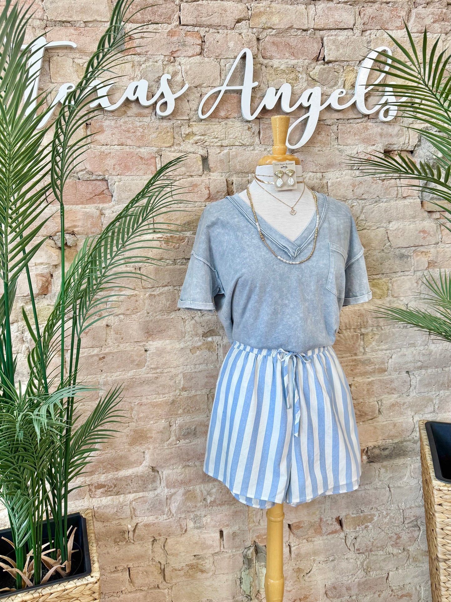 Seagulls & Sunsets Blue Striped Shorts