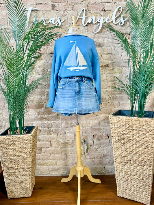 Smooth Sailing Blue Boat Sweater