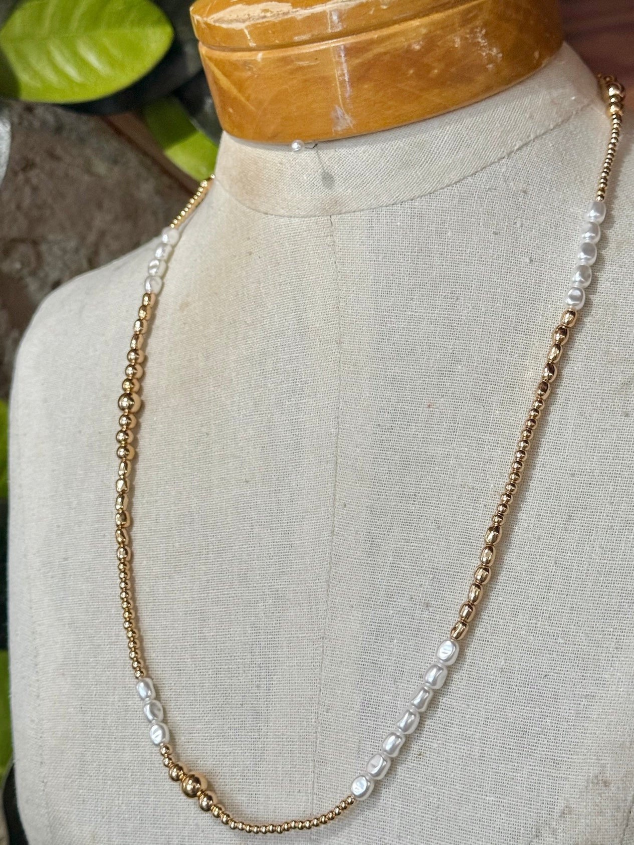 Long Gold Pearl Necklace