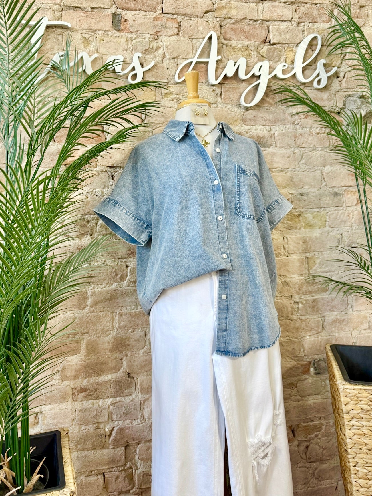 Coastal Cutie Medium Wash Chambray Top