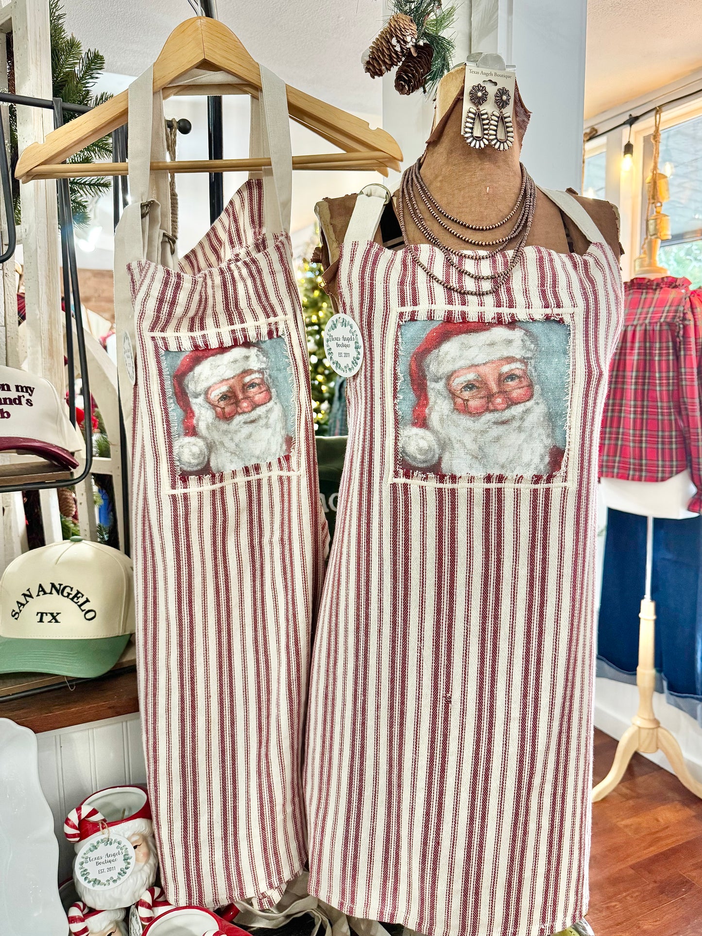 Vintage Santa Red Striped Apron