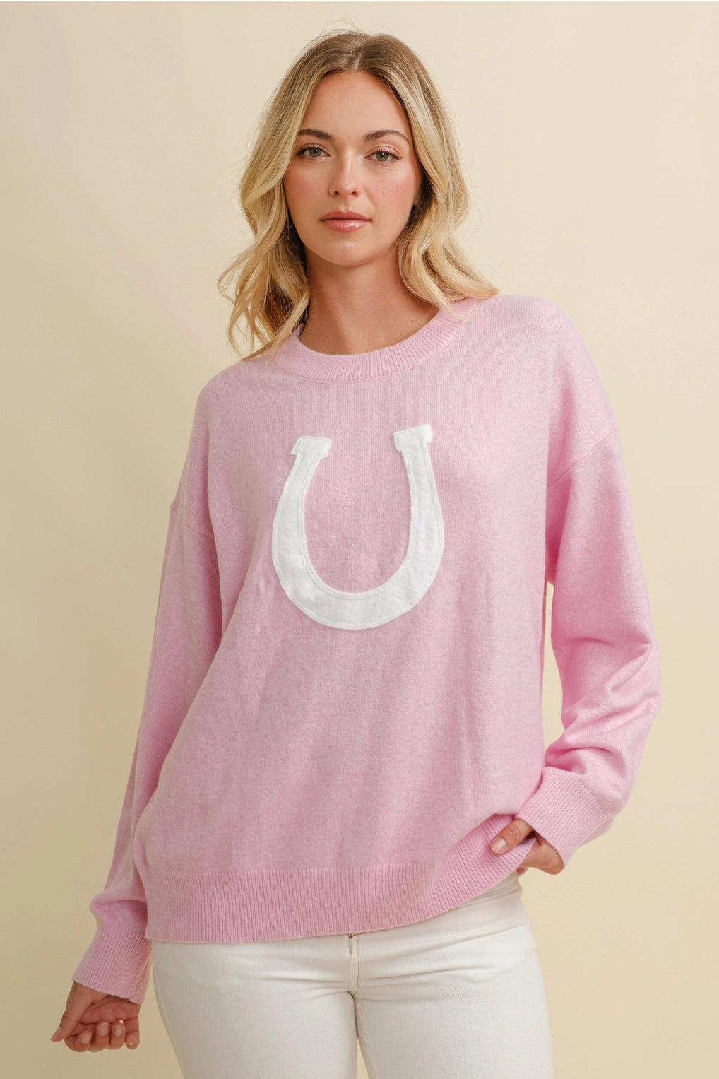Bareback Rider Pink Horse Shoe Sweater