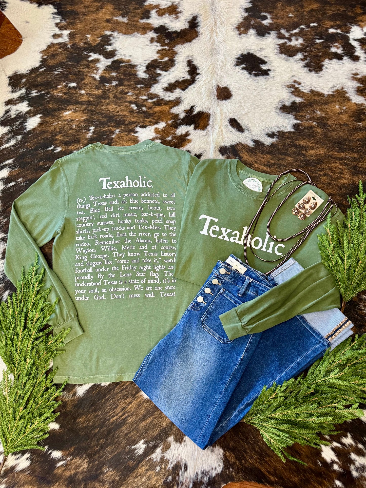 Olive Texaholic Long Sleeve Graphic Tee