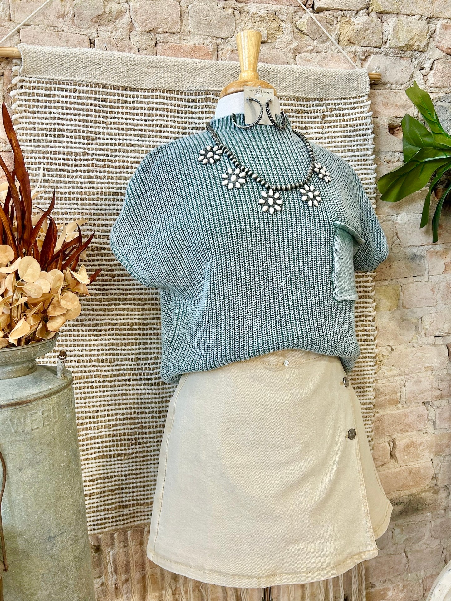 Just Here For A Good Time Jade Mineral Wash Knit Top