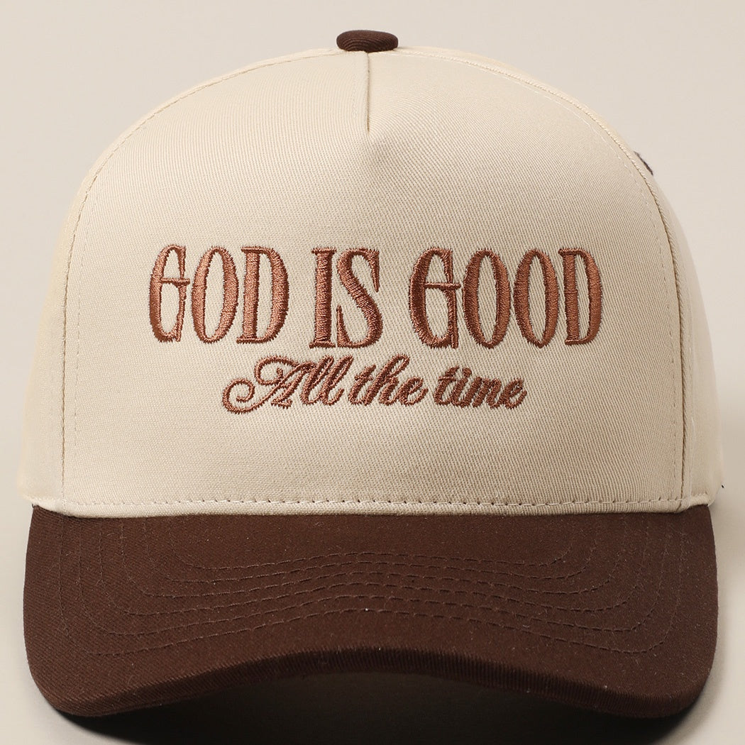 God Is Good Brown Embroidered Trucker Hat