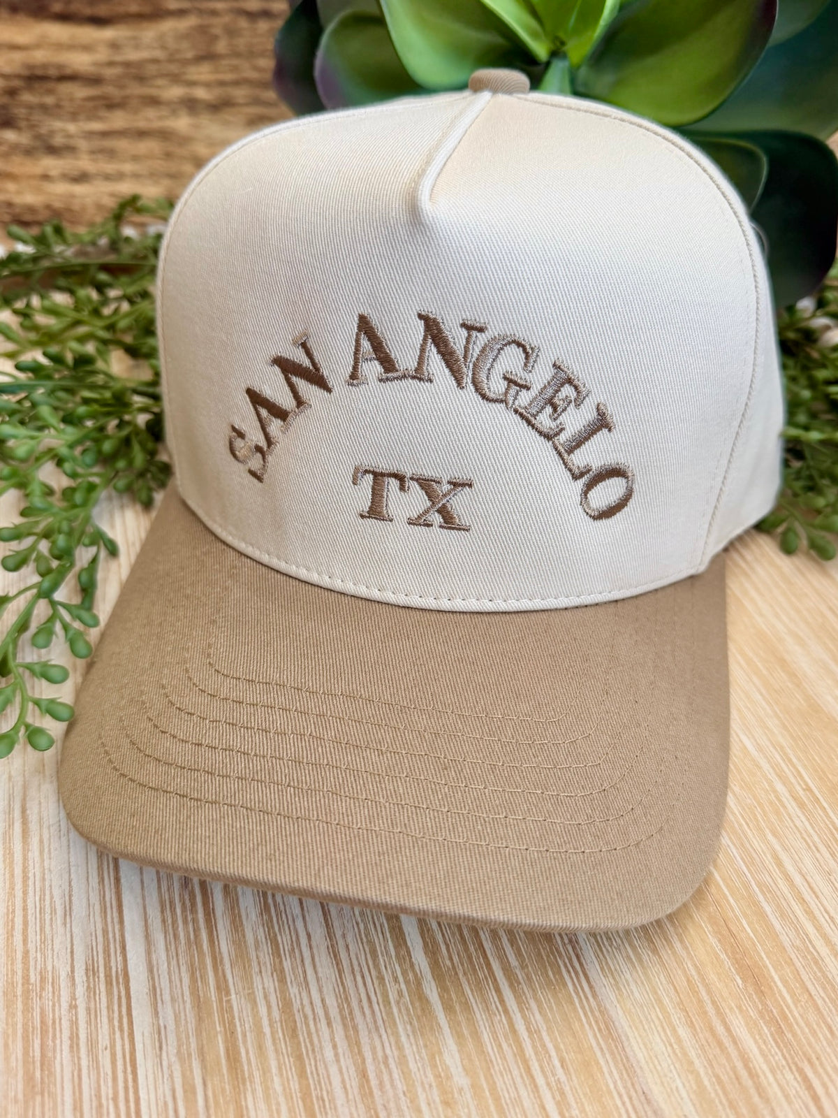 San Angelo TX Beige Embroidered Trucker Hat