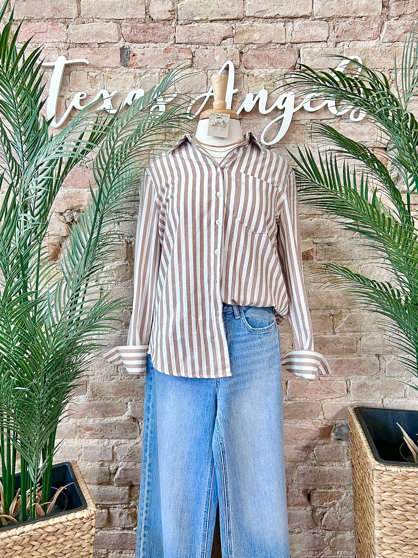 Soft Spoken Taupe Striped Shirt
