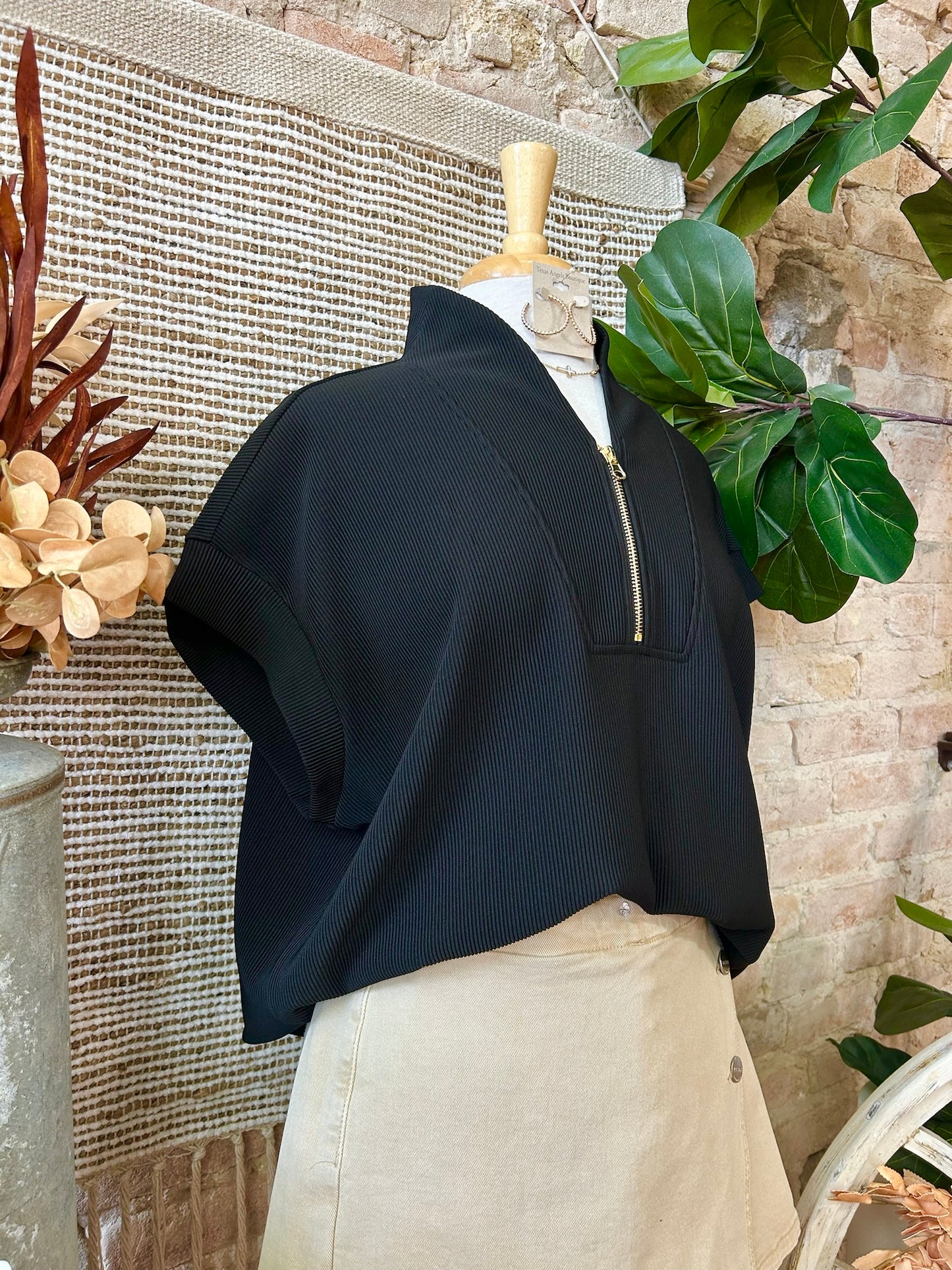 Just A Matter Of Time Black Zip Up Top