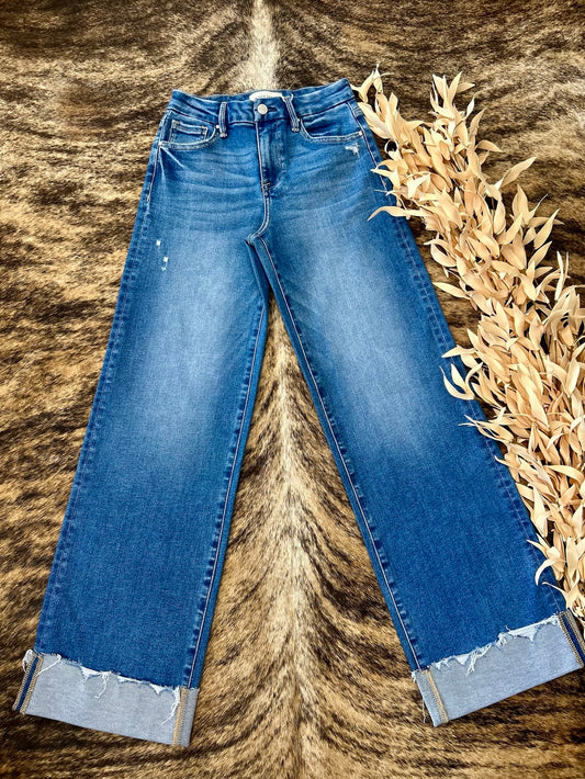 At Least Meet Me In The Medium Wash Wide Leg Risen Jeans