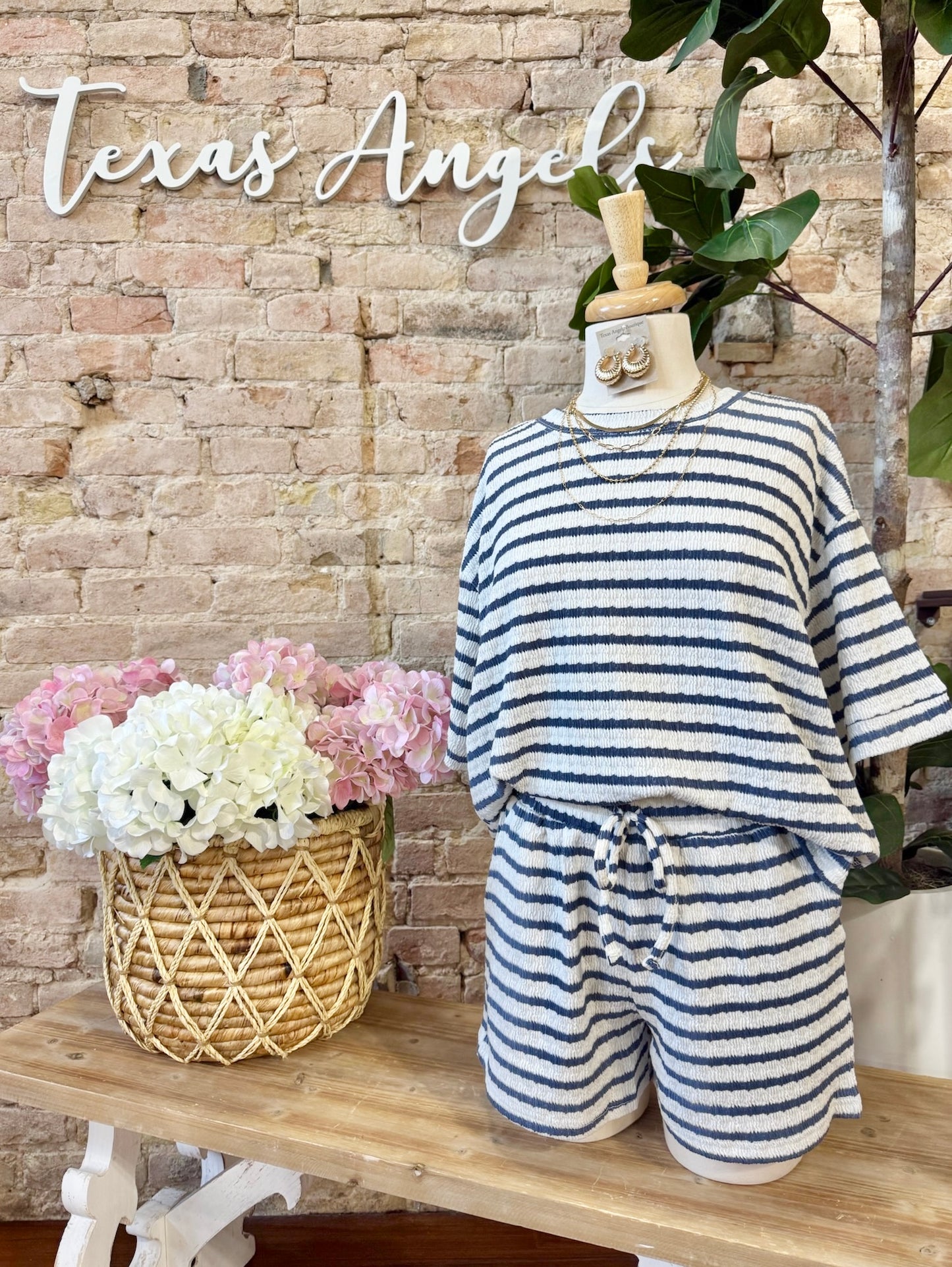 Stayin' In Denim Blue Striped Lounge Set