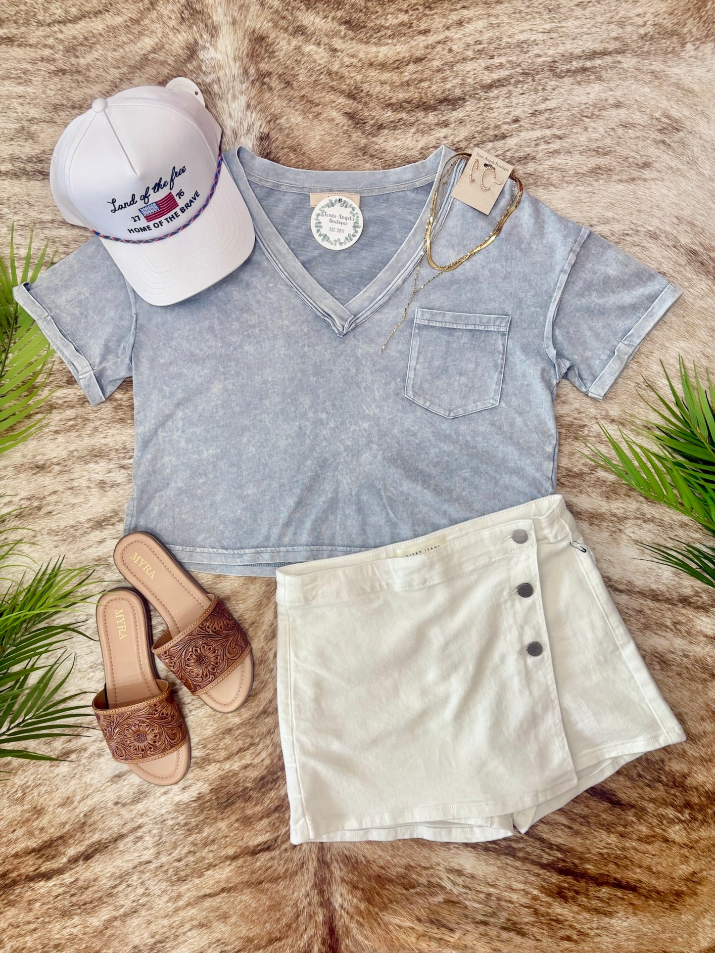 Just An Ordinary Girl Oversized Blue V-Neck Top