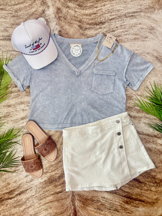 Just An Ordinary Girl Oversized Blue V-Neck Top