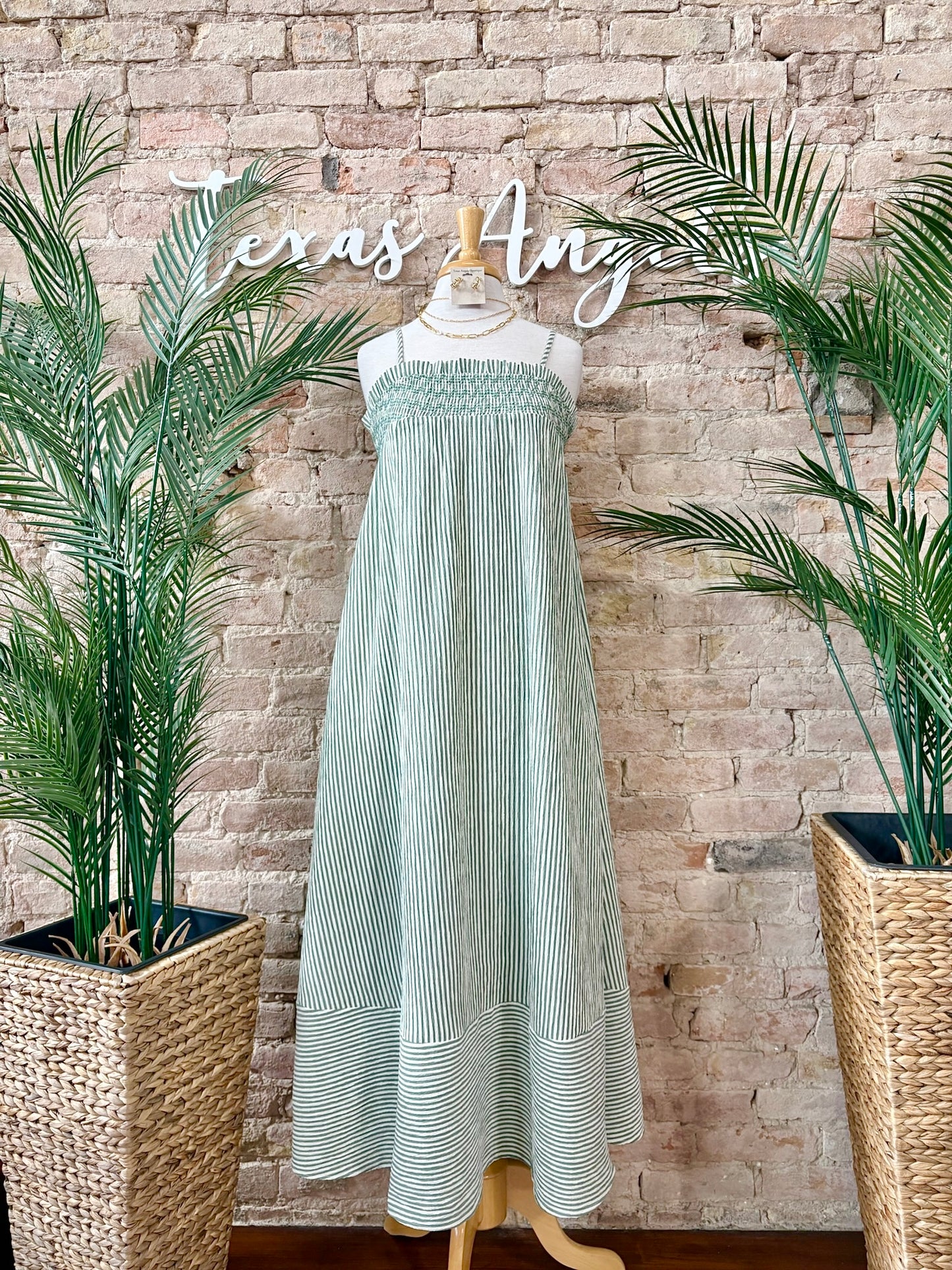 Toes In The Sand Green Striped Maxi Dress