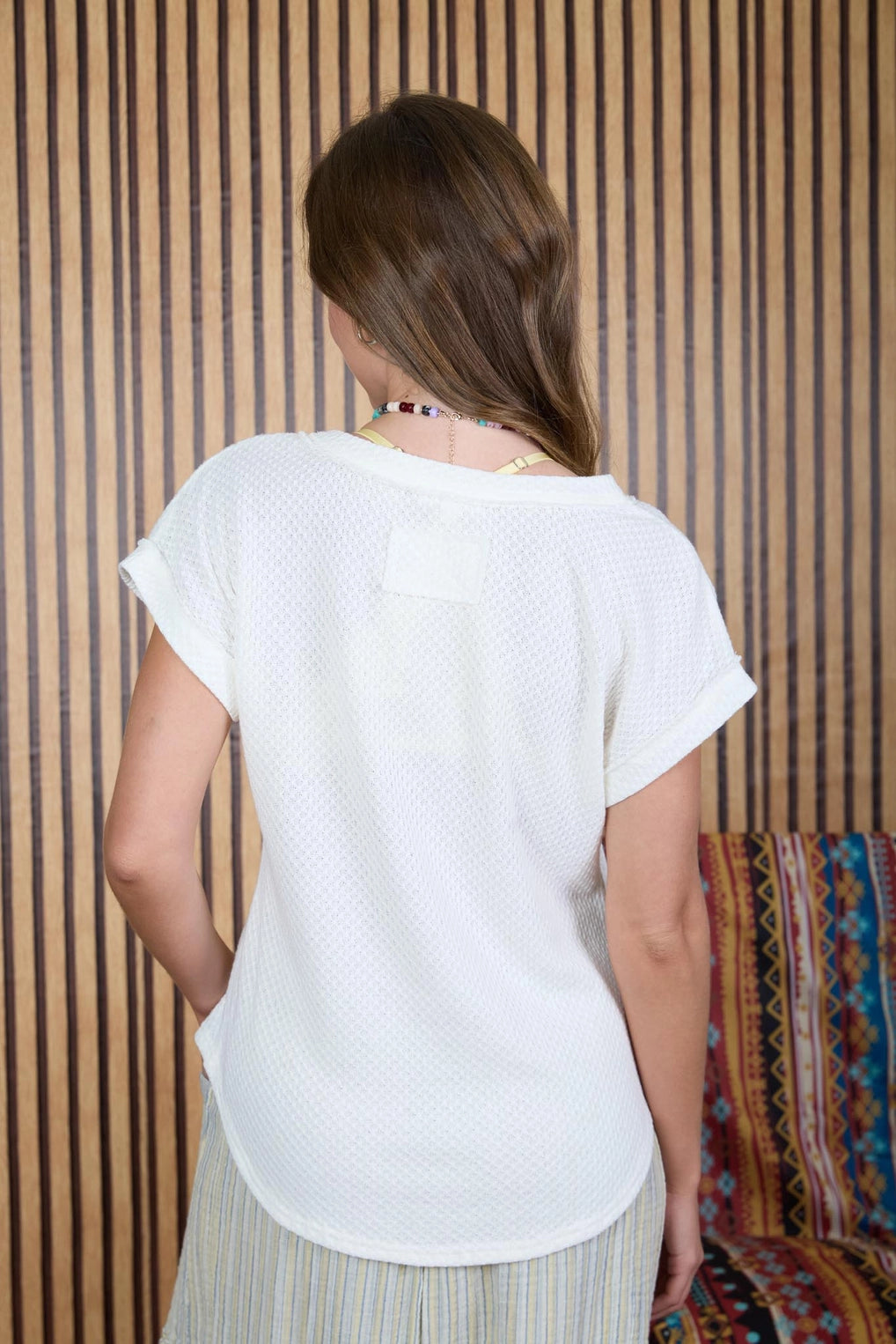To The Coast We Go Cream V-Neck Top