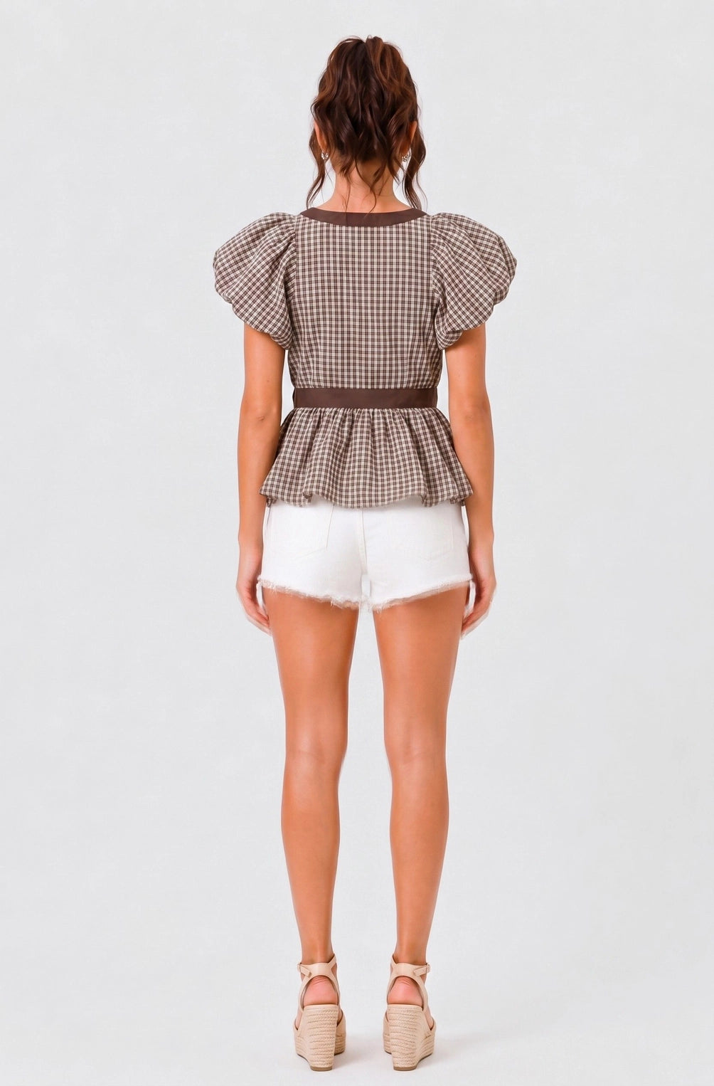 I’ll Go Wherever You Go Brown Gingham Blouse