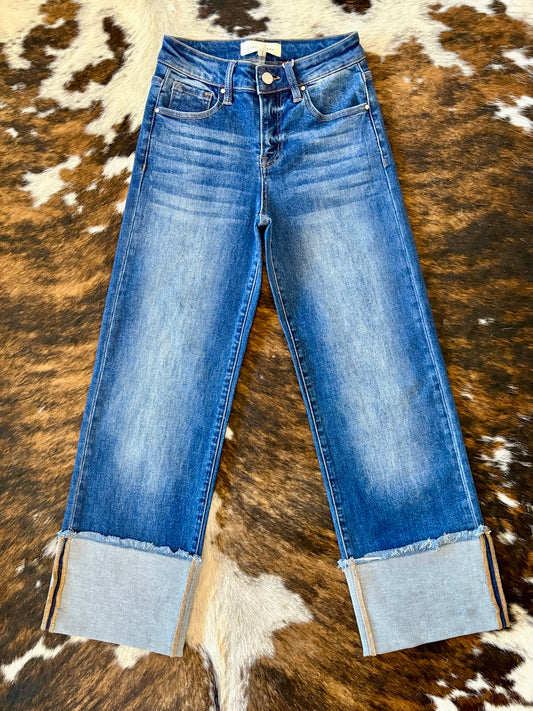 Counting On You Cropped Wide Leg Risen Jeans