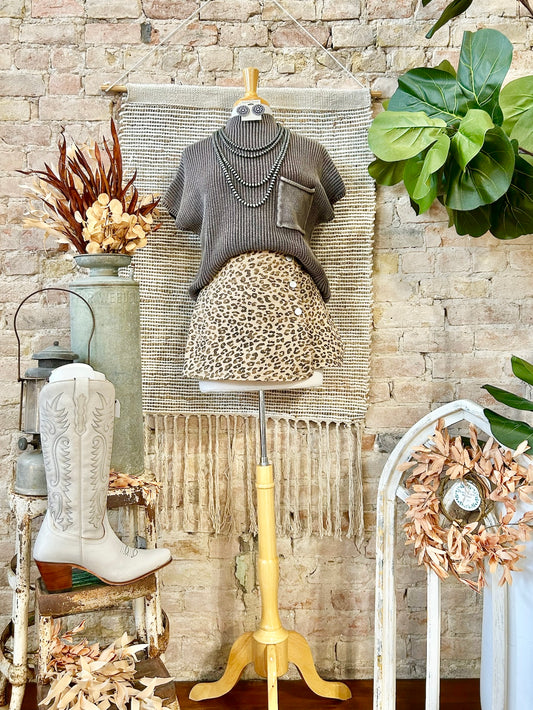 Not Here For A Long Time Brown Mineral Wash Knit Top