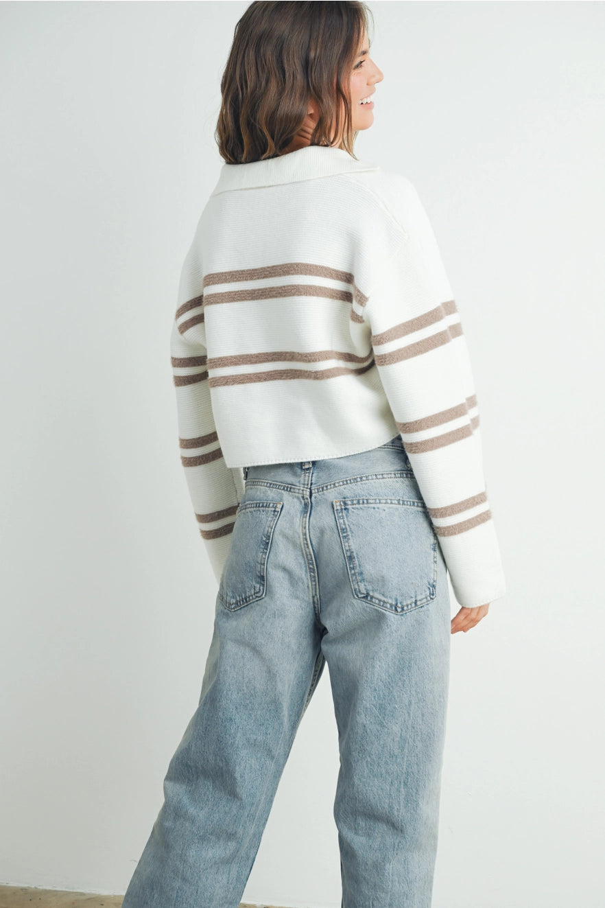 Stick Around Ivory Striped Crop Sweater