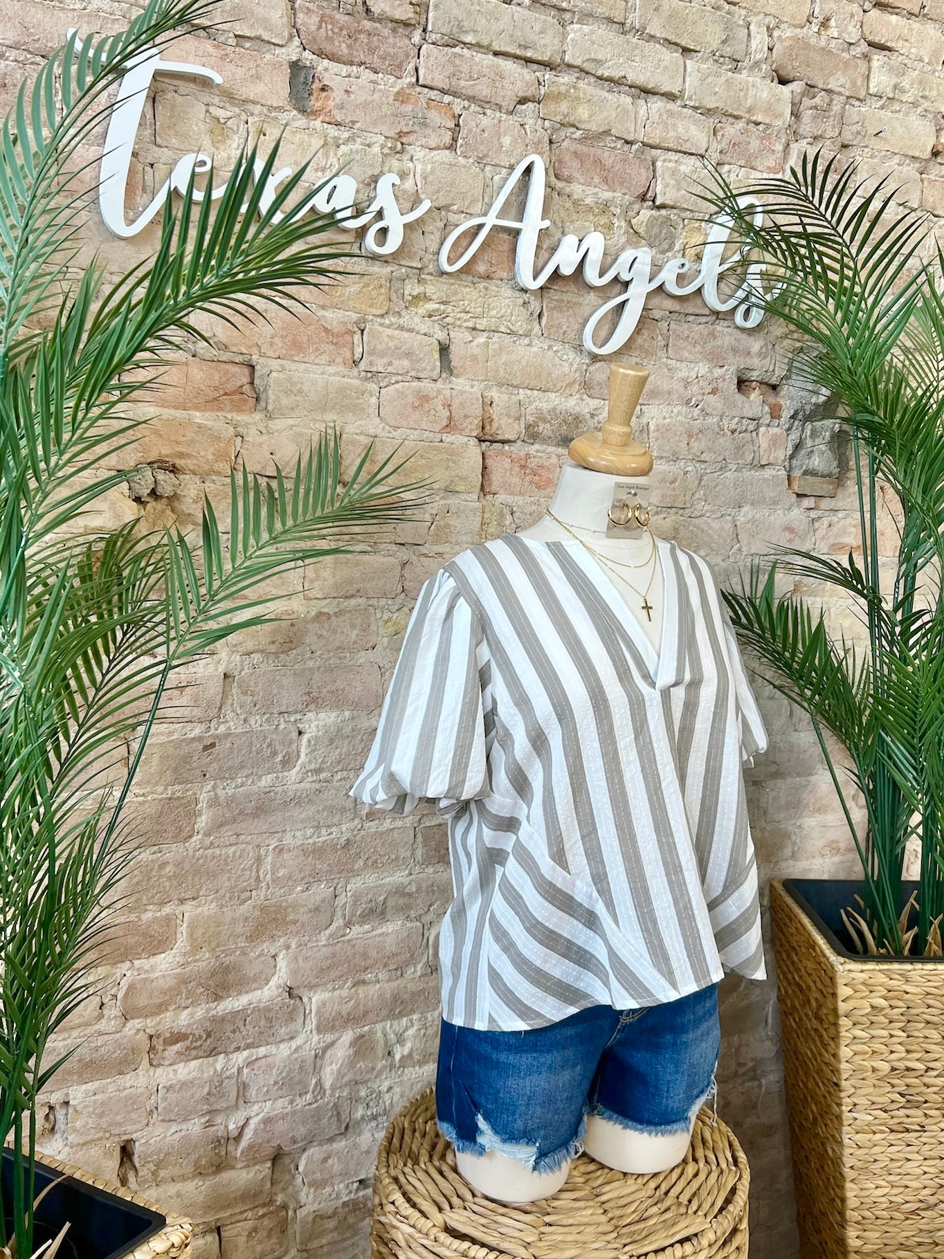 Seaside Avenue Grey Striped Blouse