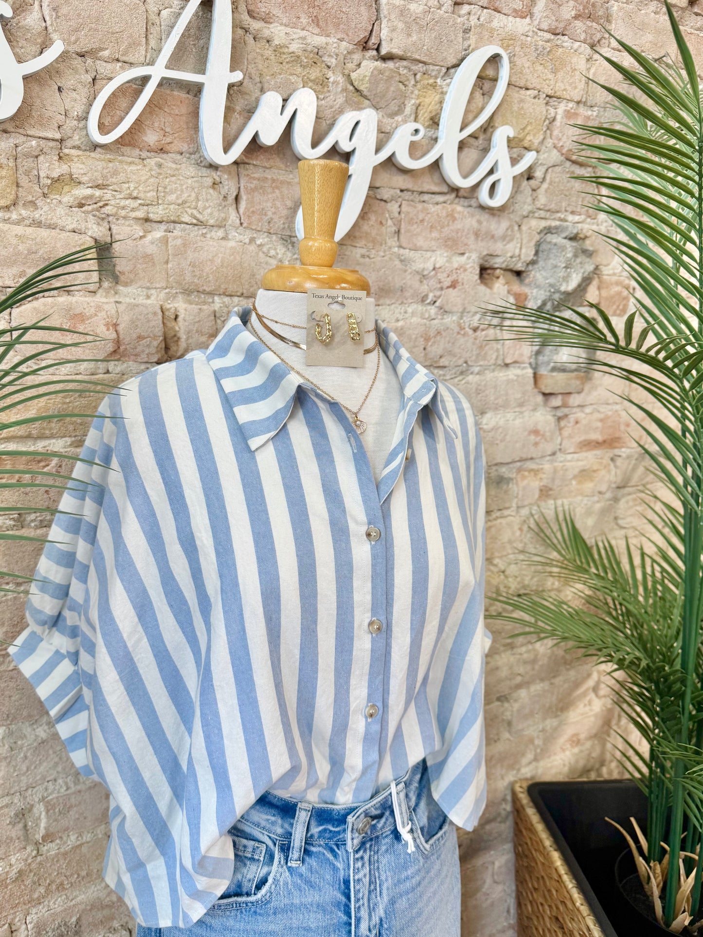 Seagulls & Sunsets Blue Striped Blouse