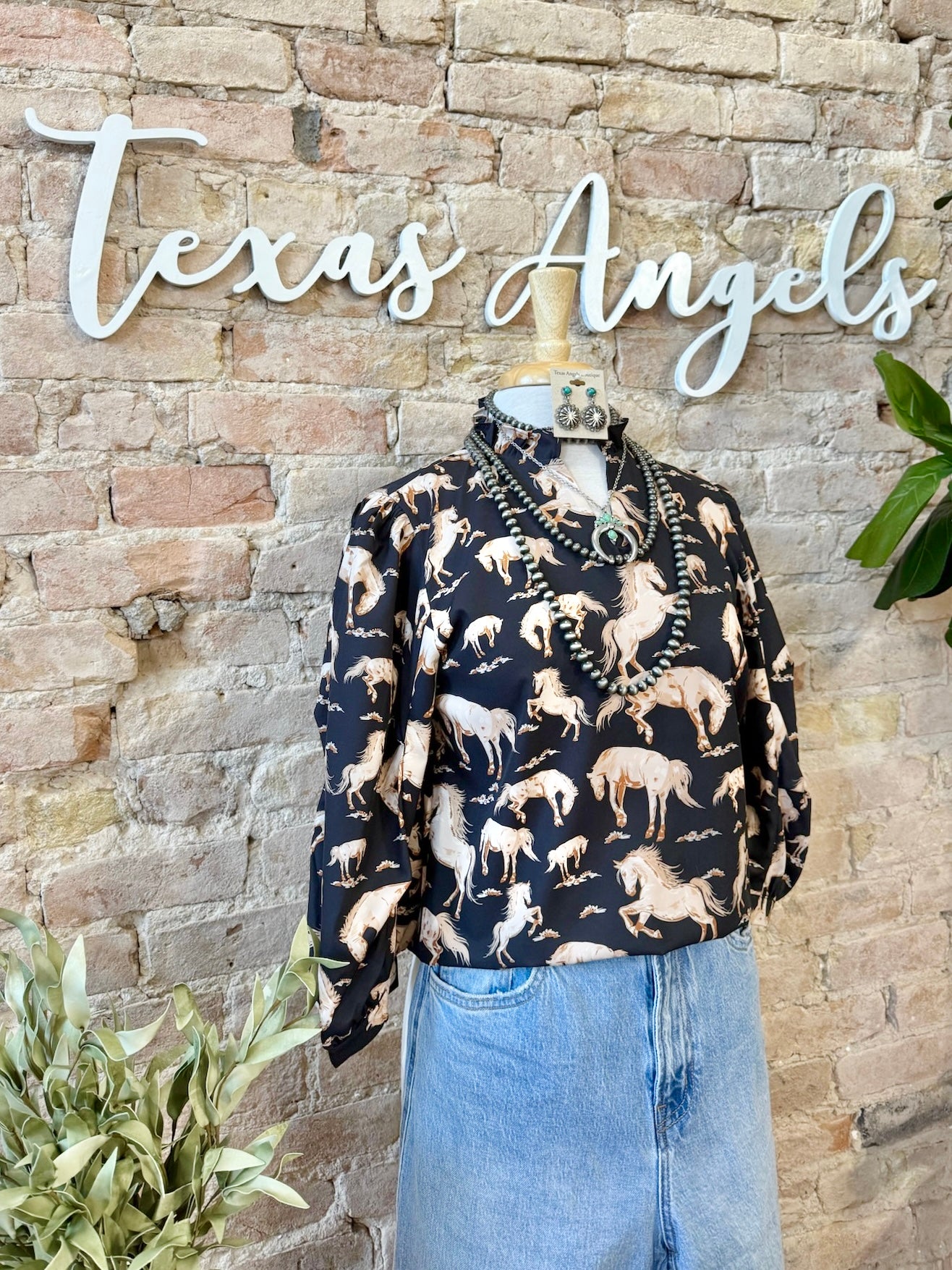 Out In The Country Black Horse Blouse