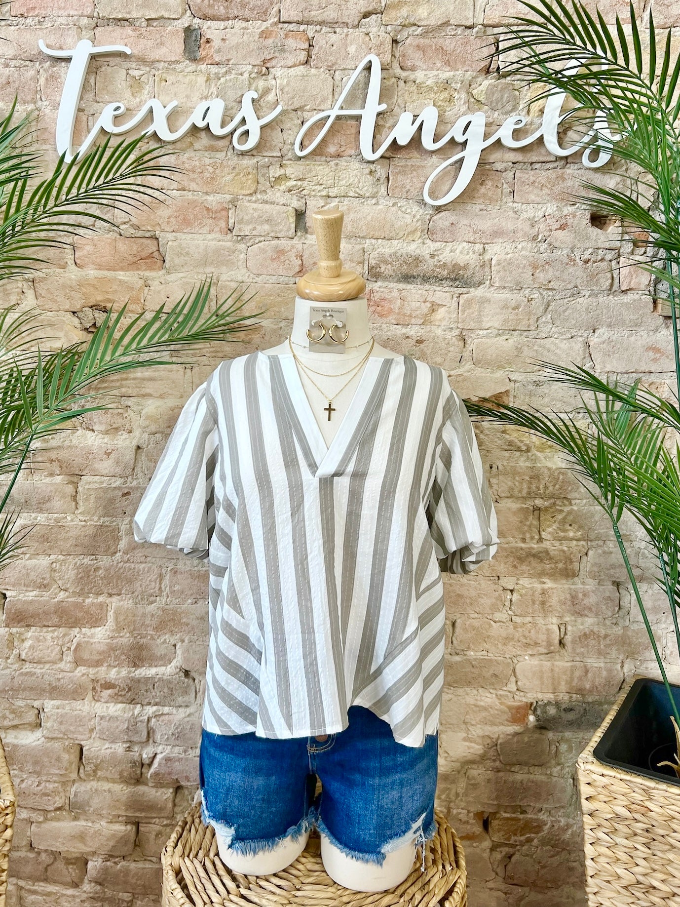 Seaside Avenue Grey Striped Blouse