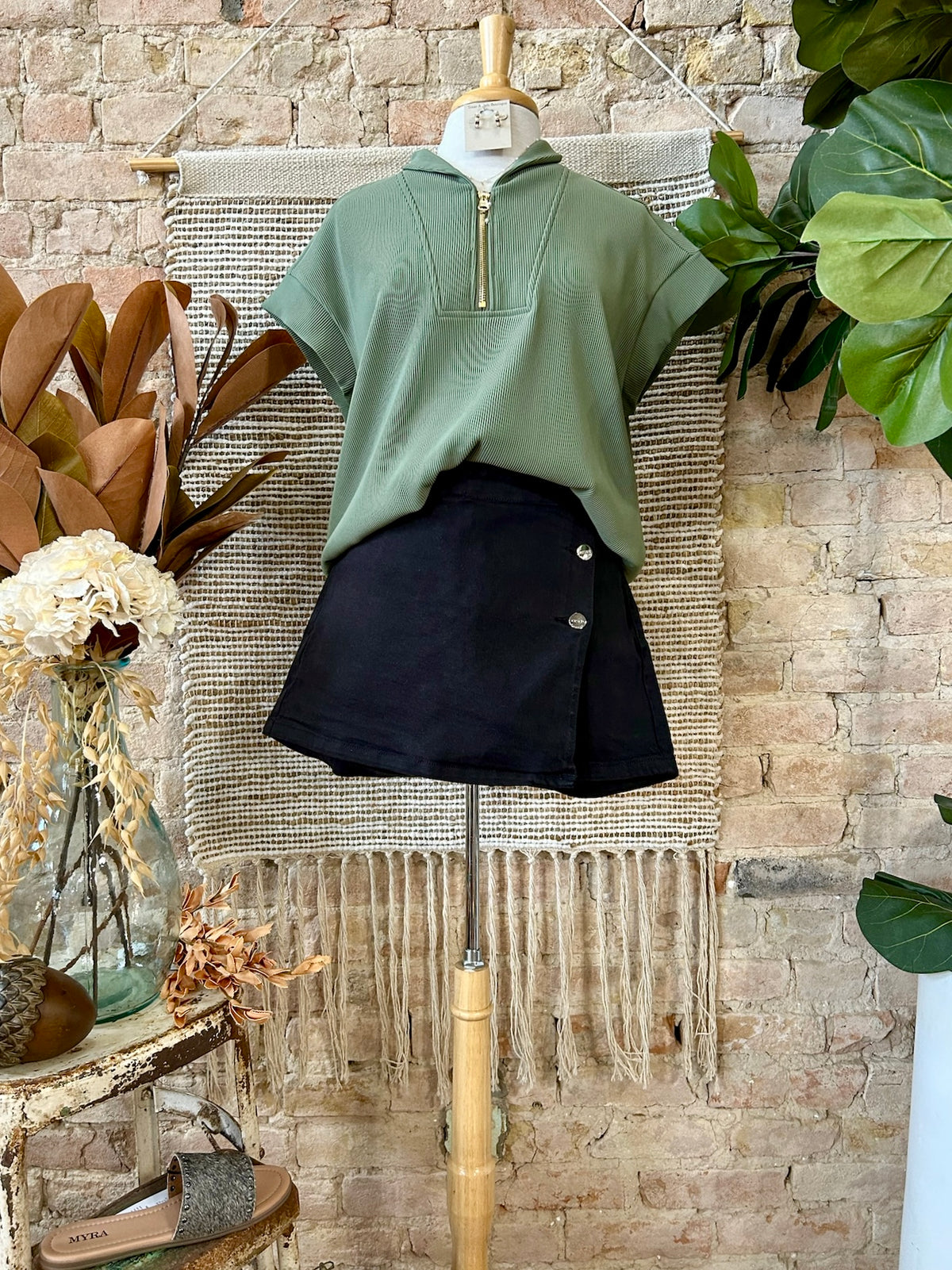 Just A Matter Of Time Olive Zip Up Top