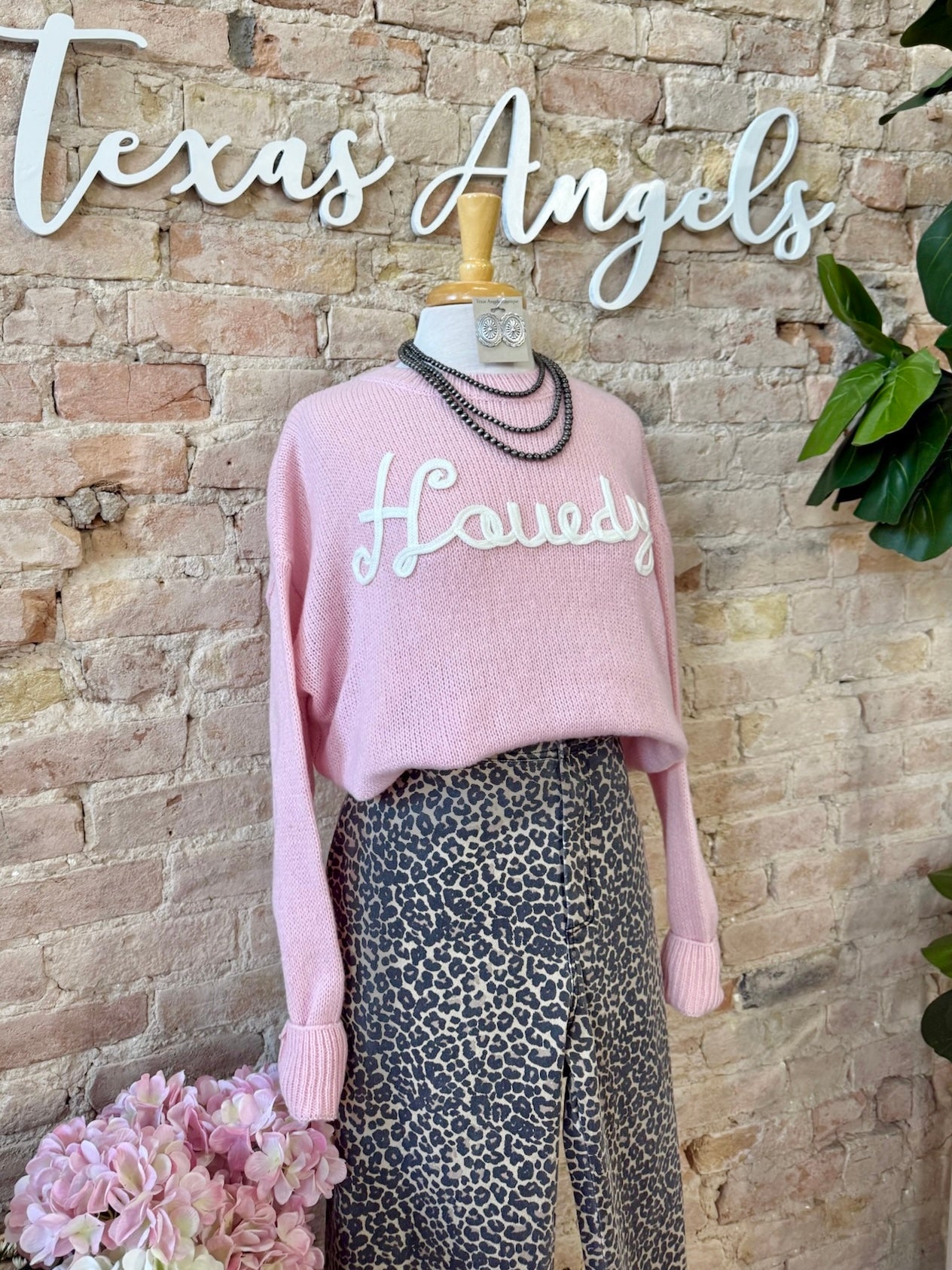 Here For The Cowboys Pink Howdy Sweater