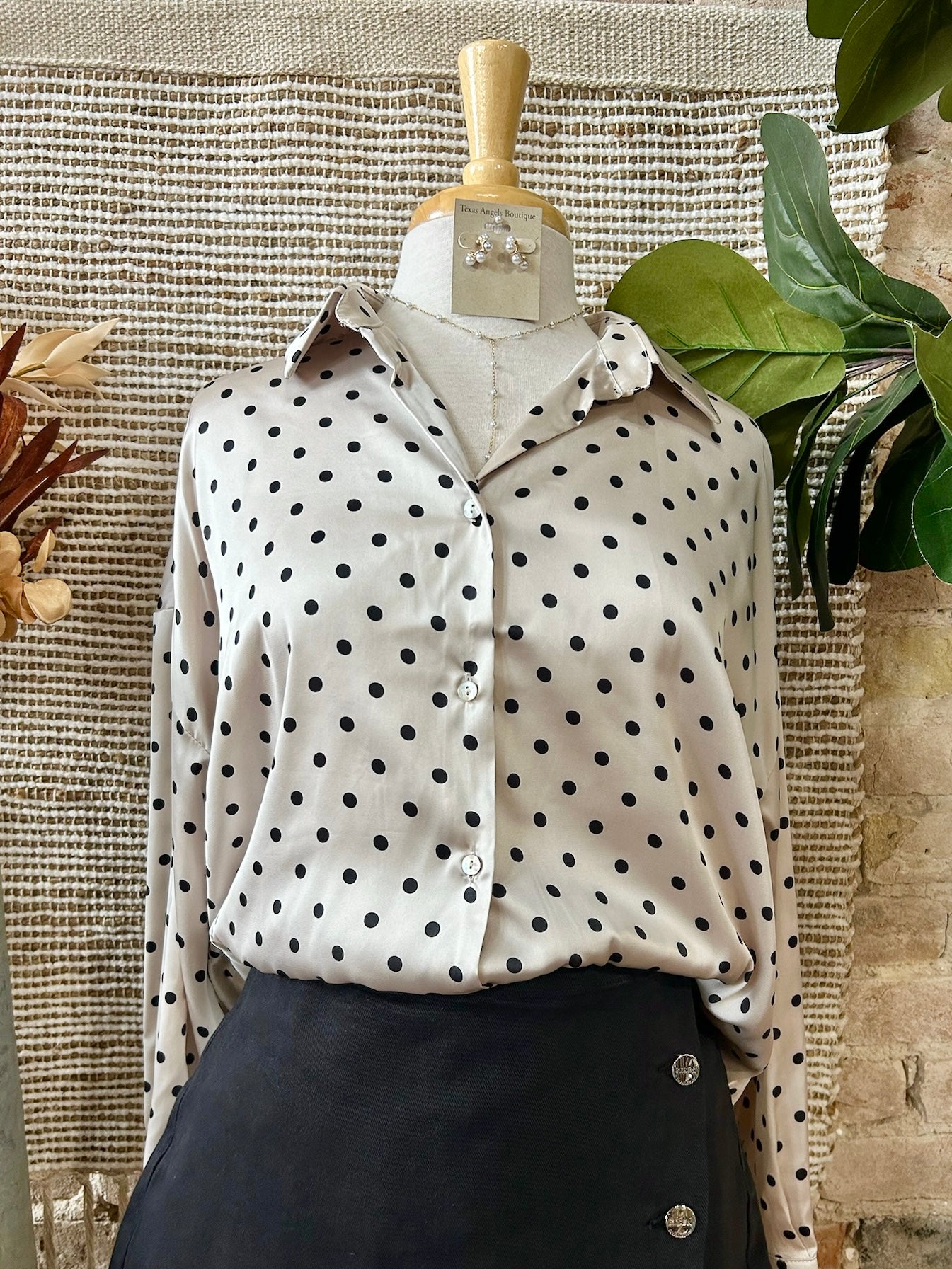 Sugar & Spice Ivory Polka Dot Satin Blouse