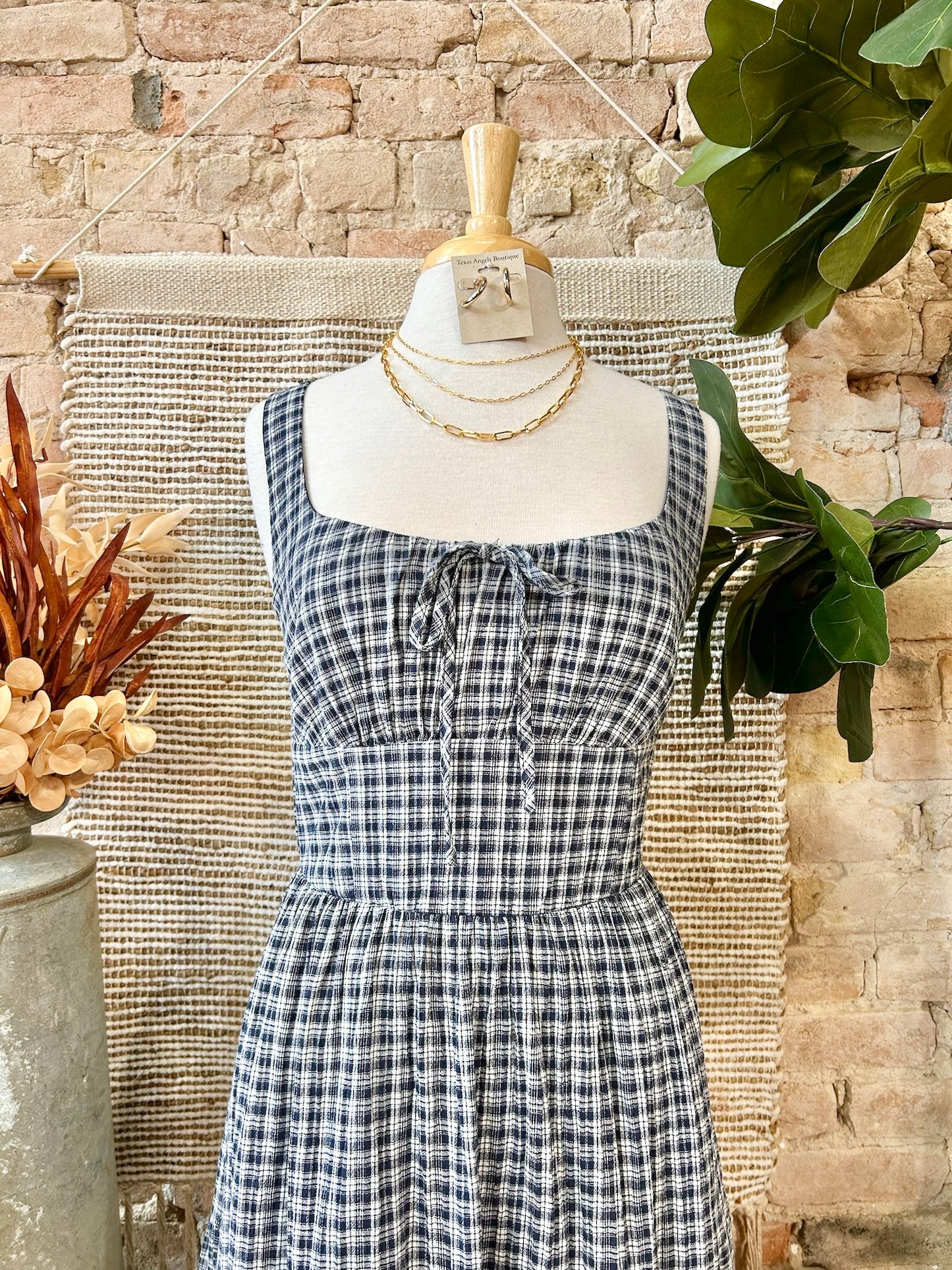 Happiness Is Homemade Navy Plaid Mid Maxi Dress