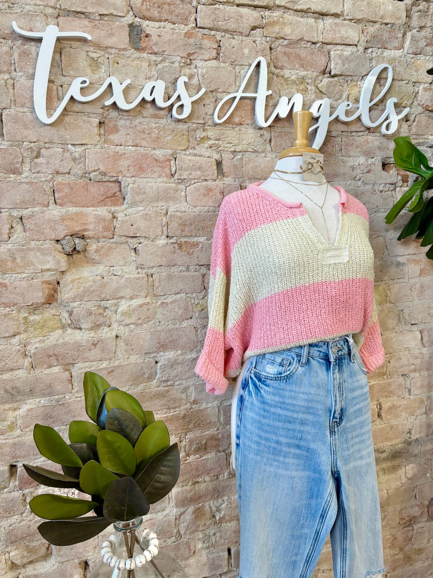 Spring Has Sprung Pink Striped Knit Sweater
