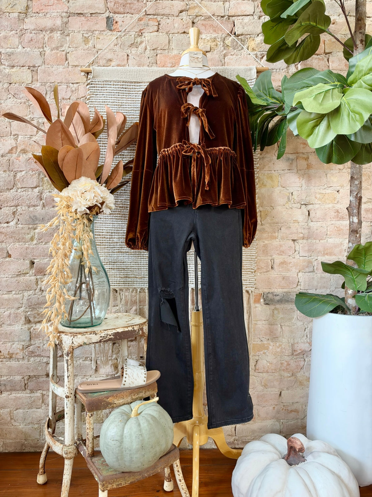 Meet Me At The Vineyards Rust Velvet Blouse