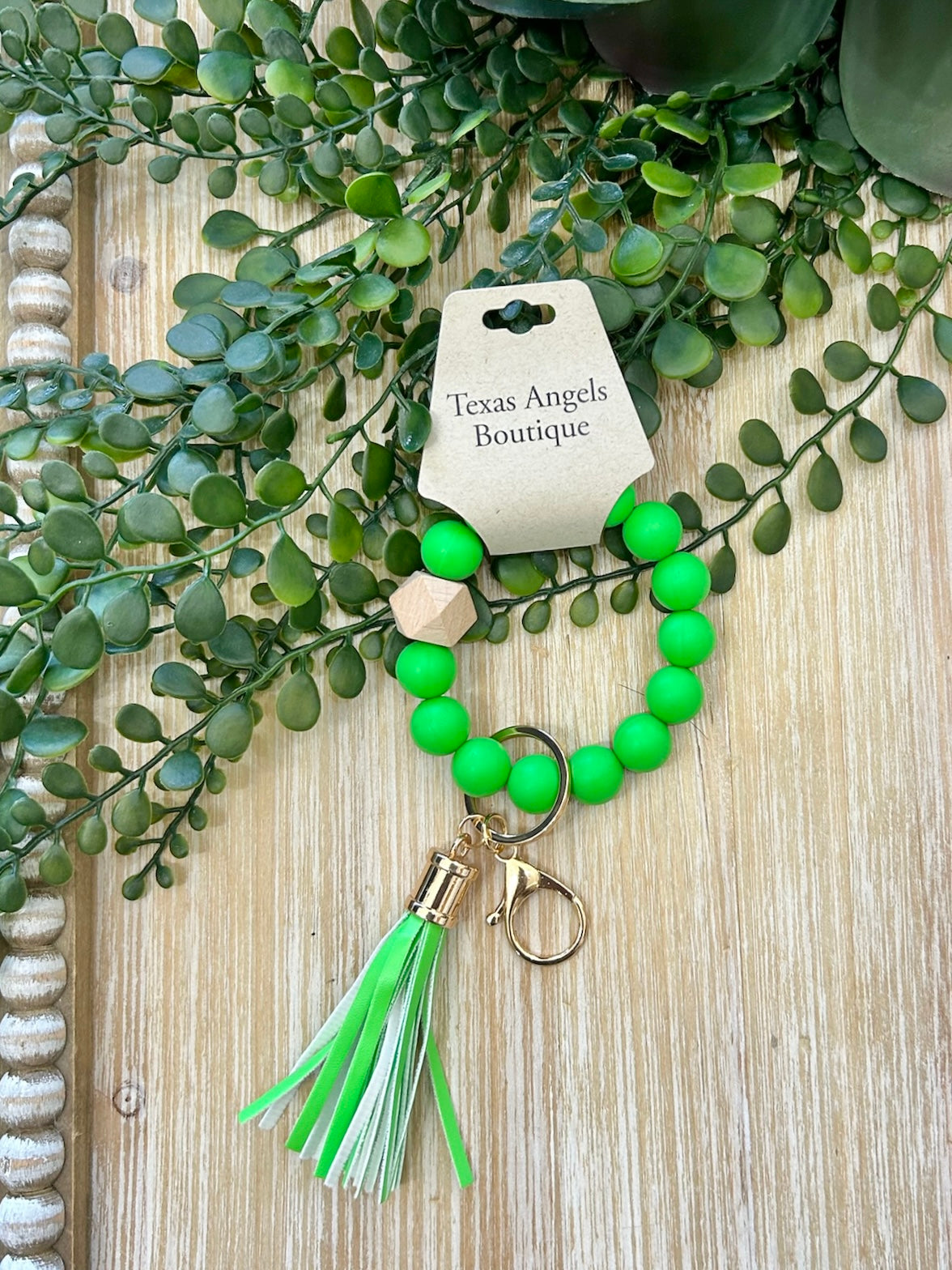 Green Beaded Silicone Tassel Keychain