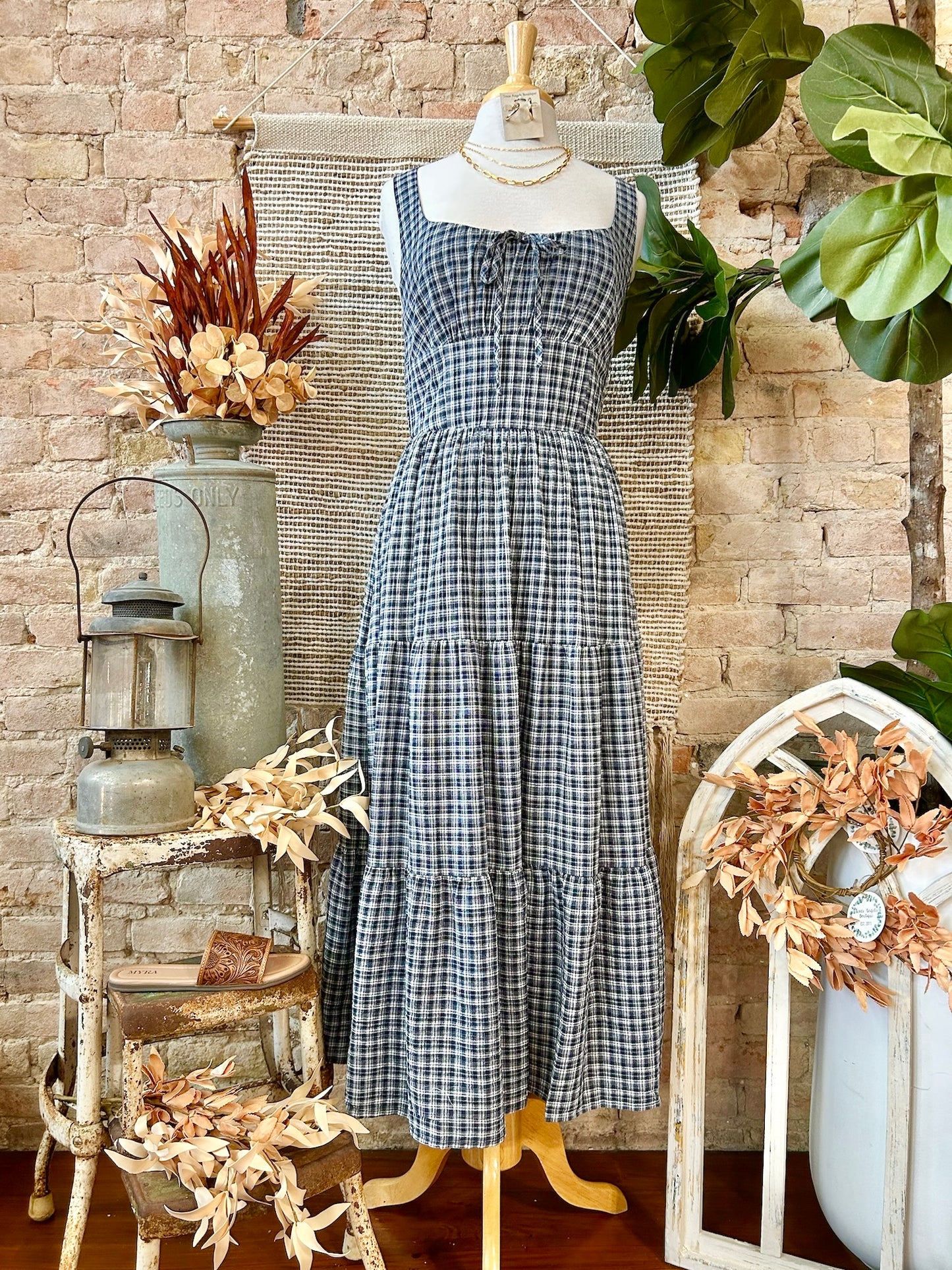 Happiness Is Homemade Navy Plaid Mid Maxi Dress