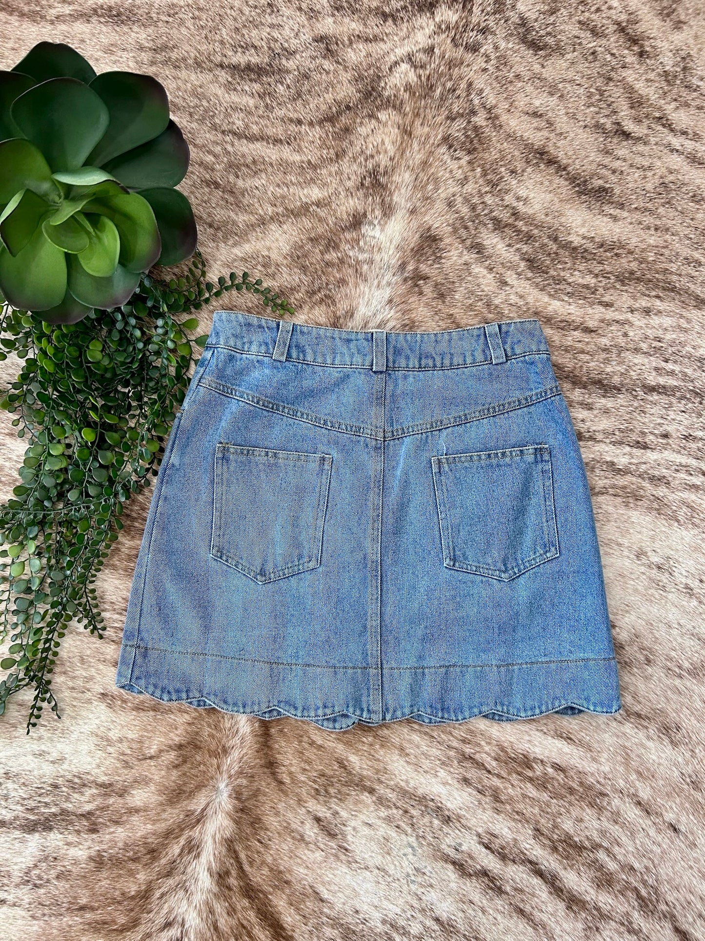 Let's Go Downtown Denim Scalloped Skirt